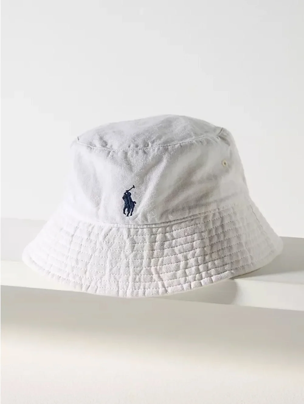 Polo Ralph Lauren White Cotton Bucket Hat Black Pony Logo S/M 39480